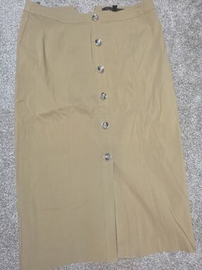 White House Black Market Tan Button-Front Pencil Skirt